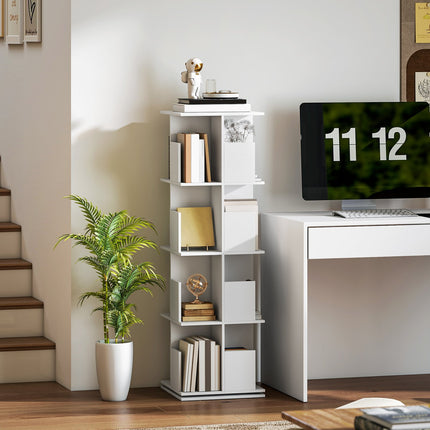 Rotējošs grāmatu plaukts, 4 līmeņi, 16 nodalījumi, balts MDF