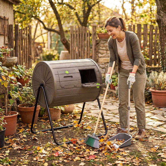 Rotating Compost Tumbler, 142L Dual Chamber, Lockable Doors