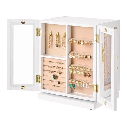 Rotating Jewelry Box Organizer, 5 Drawers, Necklace Hooks