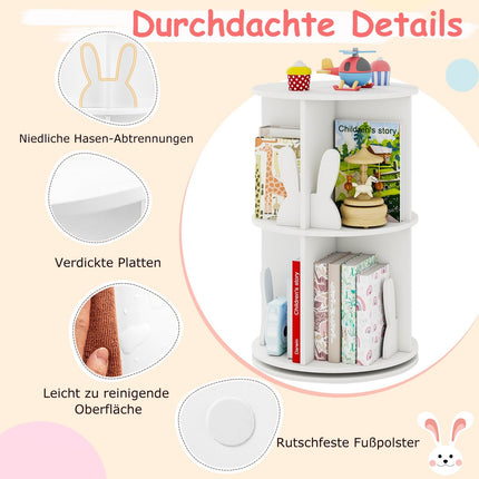 Rotating Kids Bookshelf with 2-Tier Bunny Dividers, 360° 40x40x65cm