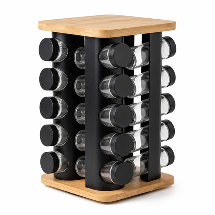Rotating Spice Carousel with 20 Glass Shaker Jars, Bamboo, Matt Black