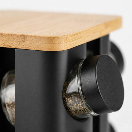 Rotating Spice Carousel with 8 Glass Shaker Jars, Bamboo, Matt Black