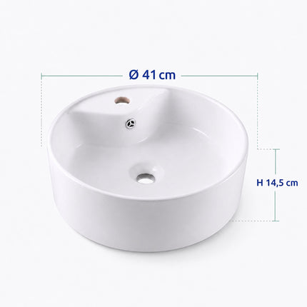 Apaļa keramikas izlietne ar pārplūdes atveri, 41 cm