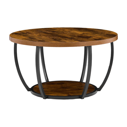 Round Coffee Table, 2-Tier Wood Top, Metal Frame, Brown