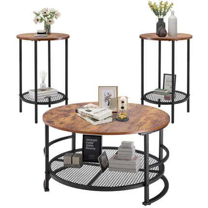 Round Coffee Table Set, 3-Piece, 80 cm, 2 Side Tables