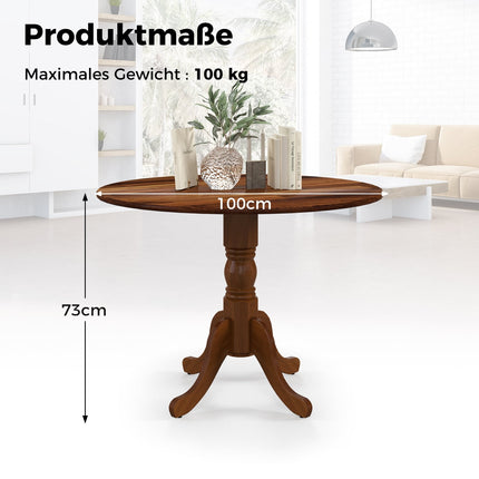 Apaļš ēdamgalds, 100 cm gumijkoks, 4 sēdvietas, valrieksts