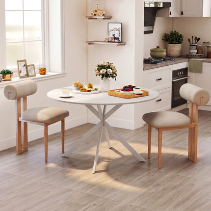 Round Dining Table for 4 People, Ø120 cm, White, X-Shaped Steel Legs