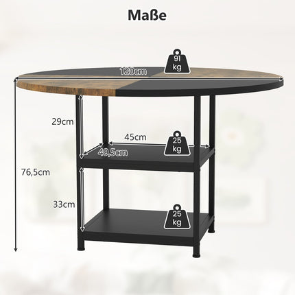 Apaļš ēdamgalds ar uzglabāšanas vietu, 120 cm, metāla rāmis