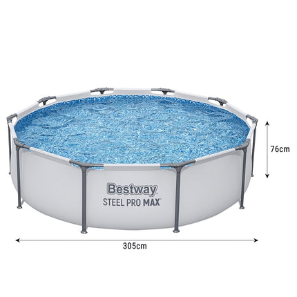 Round Frame Pool 305x76 cm with Steel Frame and Drain Valve, 4678 L, 3-Layer PVC