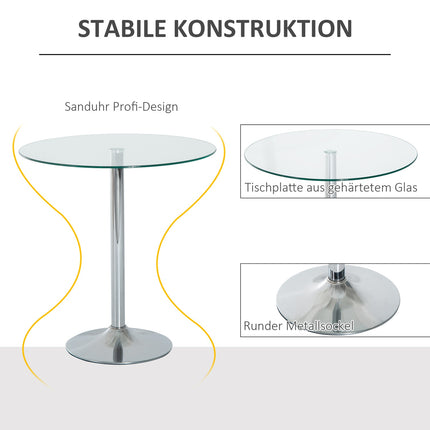 Apaļš stikla ēdamgalds, 70 cm, metāla pamatne