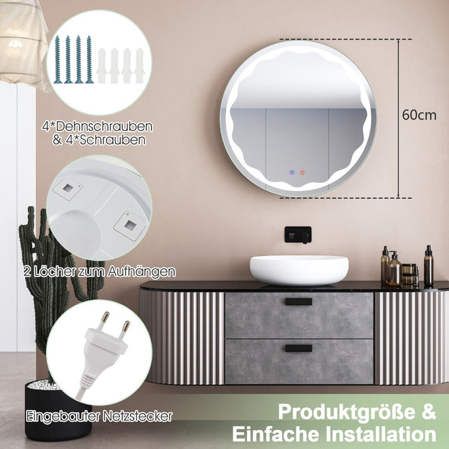 Apaļš LED vannas istabas spogulis 60 cm, pret aizsvīšanas, regulējams