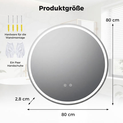 Apaļš LED vannas istabas spogulis, regulējams spilgtums, Ø80 cm
