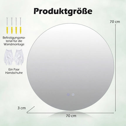 Apaļš LED vannas istabas spogulis ar pretsvīšanas funkciju, regulējamu apgaismojumu