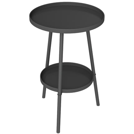 Apaļš metāla balkona galds, divstāvu dizains, melns