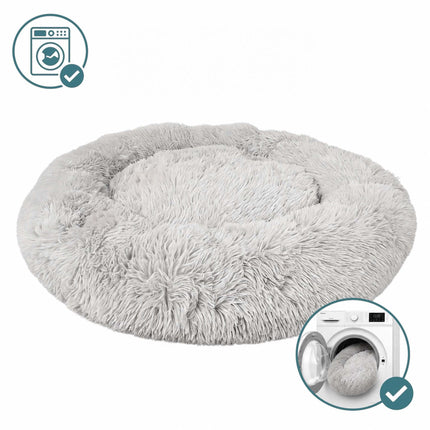 Apaļa plīša suņu gulta, 60 cm – gaiši pelēka