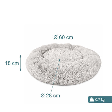 Apaļa plīša suņu gulta, 60 cm – gaiši pelēka