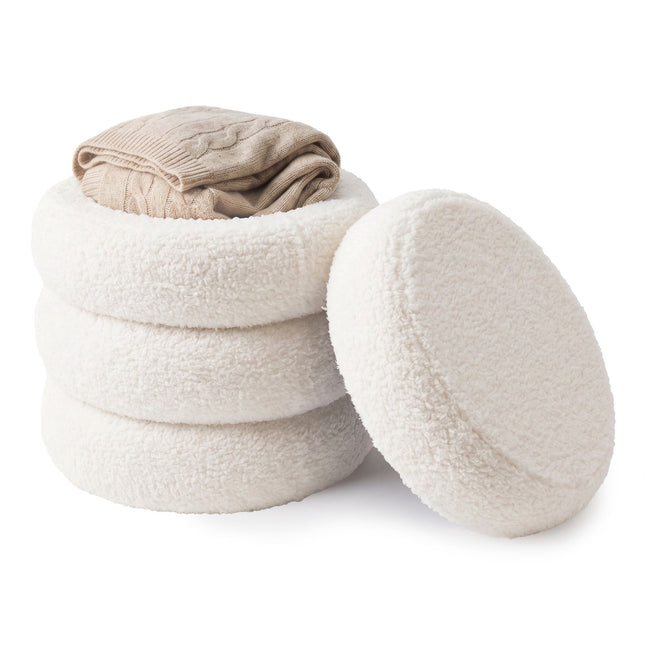 Round Plush Footstool – Teddy Fabric, Padded Seat