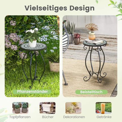 Apaļš sānu galdiņš mozaīkas galdiņš no metāla un keramikas 30 x 50 cm balkonam, terasei, dārzam