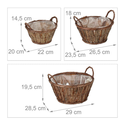Apaļš koka puķu pods - 3 gab. komplekts
