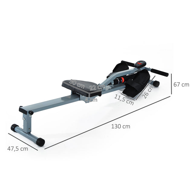 Airēšanas trenažieris Airēšanas trenažieris ar LCD fitnesa ierīci Airēšanas trenažiera velotrenažieris, ar LCD displeju, tērauds + PVC, pelēks, 130x47,5x67 cm