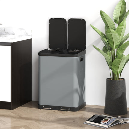 Atkritumu tvertne 2x30L pedāļa atkritumu tvertne kosmētikas atkritumu tvertne ar vāku un kājas pedāli, metāla atkritumu tvertne ar iekšējo tvertni viesistabai un birojam, 48,8x39,5x67cm