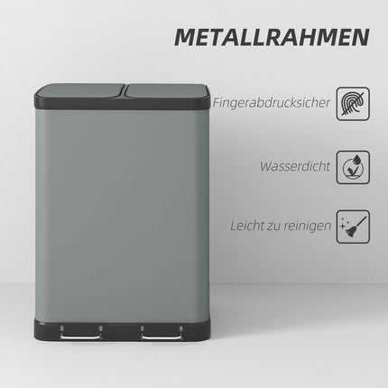 Atkritumu tvertne 2x30L pedāļa atkritumu tvertne kosmētikas atkritumu tvertne ar vāku un kājas pedāli, metāla atkritumu tvertne ar iekšējo tvertni viesistabai un birojam, 48,8x39,5x67cm