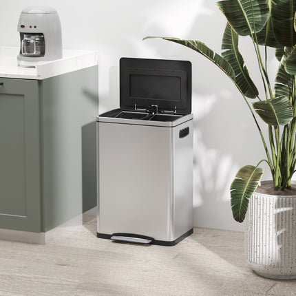 Stainless steel waste bin 40L - Double soft-closing compartments