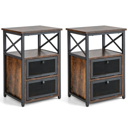 Rustic Brown sānu galdiņš ar plauktiem un atvilktnēm