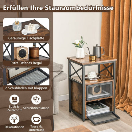 Rustic Brown sānu galdiņš ar plauktiem un atvilktnēm