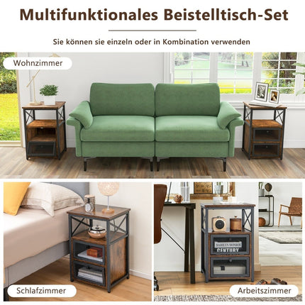 Rustic Brown sānu galdiņš ar plauktiem un atvilktnēm