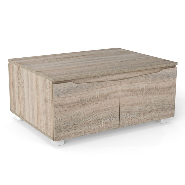Rustic kafijas galdiņš ar slēptu atvilktni, 4 durvis, ozols