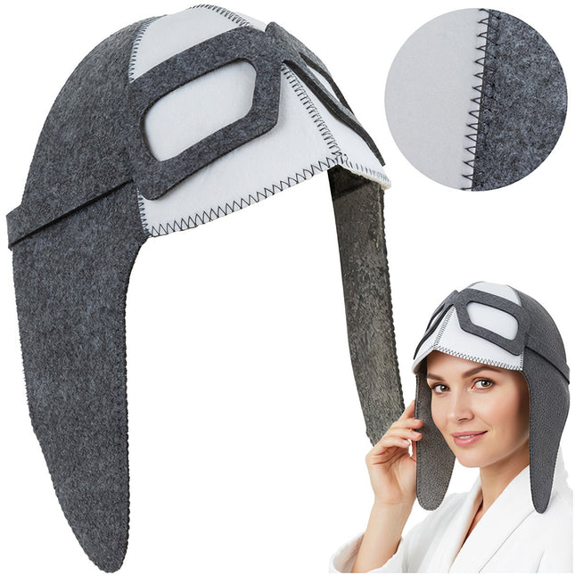 Sauna Hat, Aviator Style, 100% Felt, Universal Size
