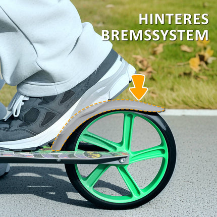 Salokāms bērnu skrejritenis ar regulējamu stūres augstumu, 2 lieliem riteņiem, aizmugurējo dubļu sarga bremzi, kick skrejritenis bērniem no 6 līdz 12 gadu vecumam, zaļš