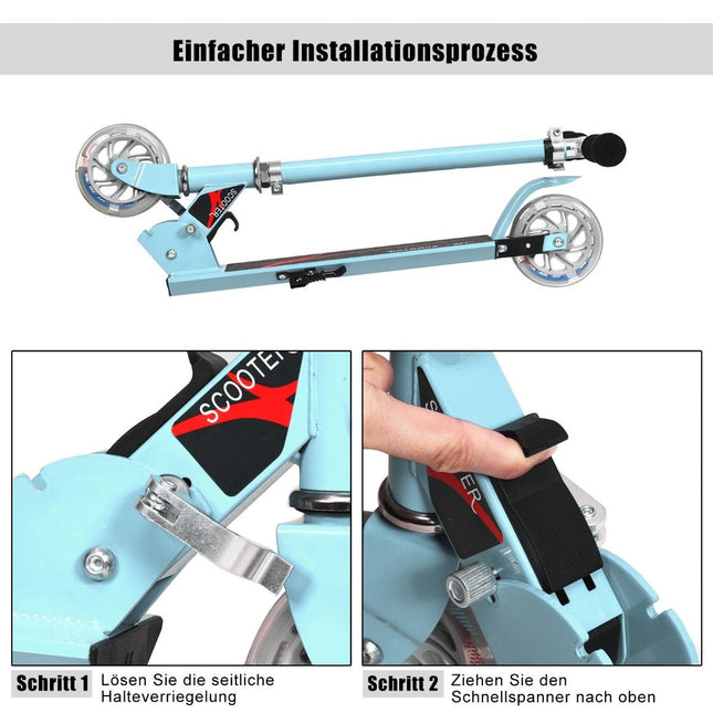 Skūteris Kick Scooter Augstuma regulējams bērnu skrejritenis Salokāms Kick Scooter ar 2 riteņiem Zils