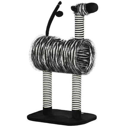 Asināšanas stabs, kaķu koks, zebras dizains, kāpšanas tunelis, džutas stabs, melns + balts, 93 cm