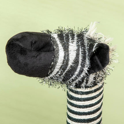 Asināšanas stabs, kaķu koks, zebras dizains, kāpšanas tunelis, džutas stabs, melns + balts, 93 cm