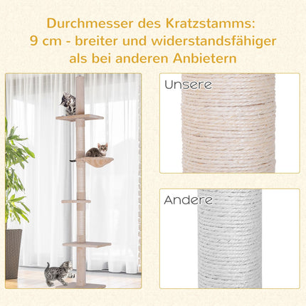 Kaķu māja ar regulējamu augstumu, bēša krāsa, kāpelēšanai un skrāpēšanai, 40x34x230-260 cm