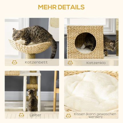 Cat tree with cave, bed, sisal poles and stairs