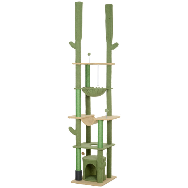 High ceiling cat tree 225-255cm with cave & basket - green