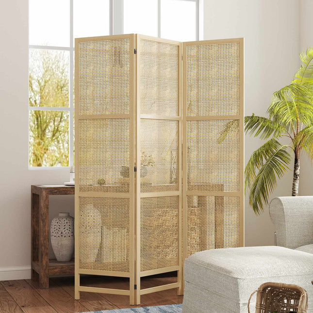 Ekrāna 3 daļu 135 x 180 cm nodalījuma telpas dalītājs, izgatavots no PP rotangpalmas, saliekams telpas dalītājs, privātuma ekrāns viesistabai, dabīgs