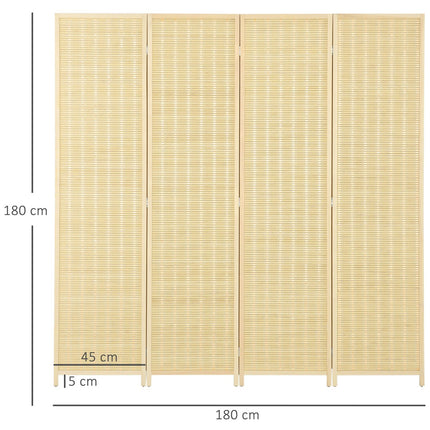 Ekrāna 4 daļu 180 x 180 cm istabas dalītājs, izgatavots no bambusa, saliekams privātuma ekrāns, istabas dalītājs viesistabai, dabīgs