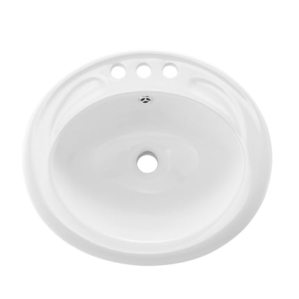 Semi-Recessed Bathroom Sink, Oval White Ceramic, 3 Holes, Overflow