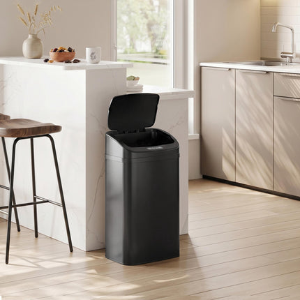 Sensor Rubbish Bin 48 L with Automatic Lid, Stainless Steel, Black, Touch-Free