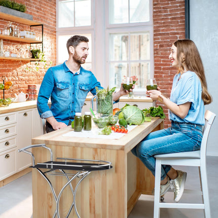 Servēšanas ratiņi hroma un melna stikla
