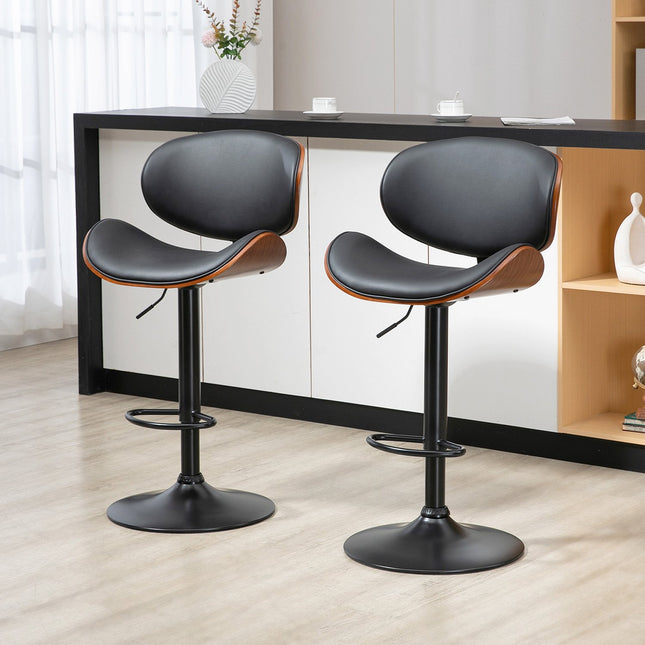 2 bāra krēslu komplekts, virtuves krēsli ar regulējamu augstumu, mākslīgās ādas letes krēsls, grozāms krēsls ar kāju balstiem, bāra krēsls, 53 x 52 x 92-112 cm