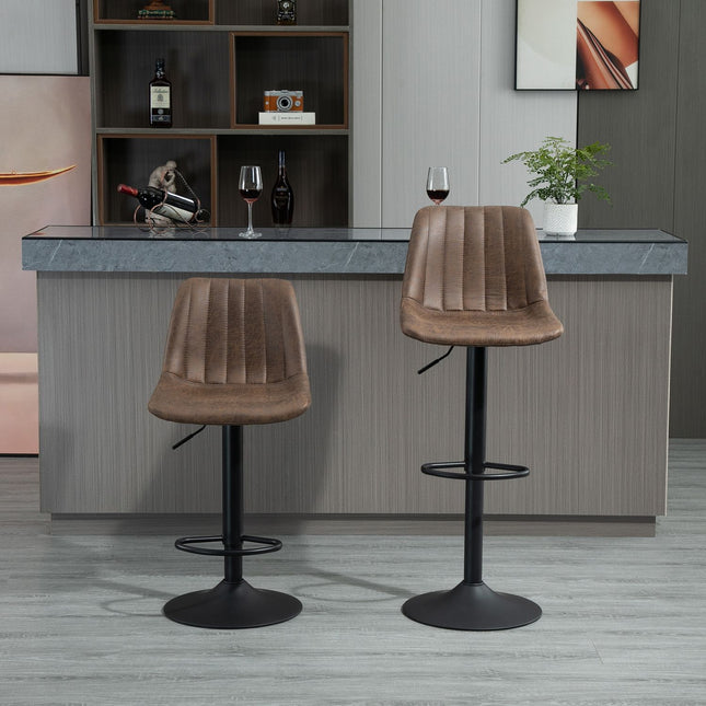 2 bāra krēslu komplekts, virtuves krēsli, letes krēsli, regulējams augstums ar kāju balstiem, grozāms krēsls, brūns, poliesters, 43 x 46,5 x 89-110 cm
