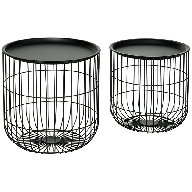 Set of 2 coffee tables in black steel with storage