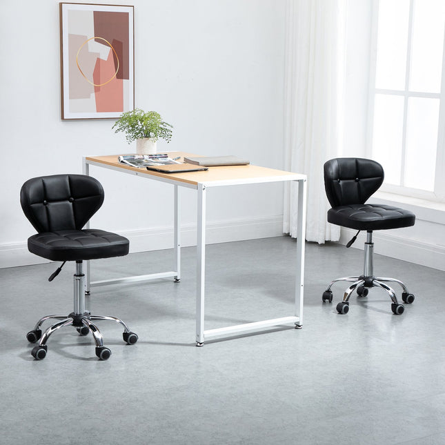 2 riteņkrēslu komplekts ar atzveltni, grozāms krēsls, darba krēsls, regulējams augstums, mākslīgā āda + tērauds, tumši pelēks, 45x47x72-87 cm
