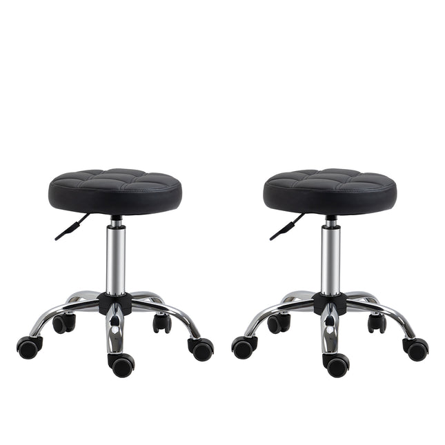 2 salona krēslu komplekts, riteņi, augstumā regulējami grozāmi krēsli, ar riteņiem, mākslīgā āda, melns, Ø35,5x48-63cm