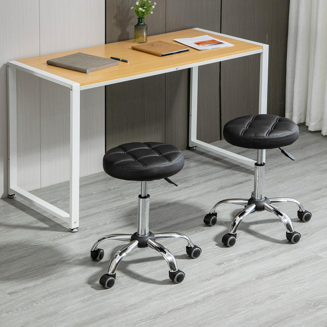 2 salona krēslu komplekts, riteņi, augstumā regulējami grozāmi krēsli, ar riteņiem, mākslīgā āda, melns, Ø35,5x48-63cm
